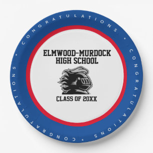 Blue and Red School Colours, Graduation Party Paper Plate