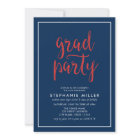 Blue and Red Script Grad Party Invitation