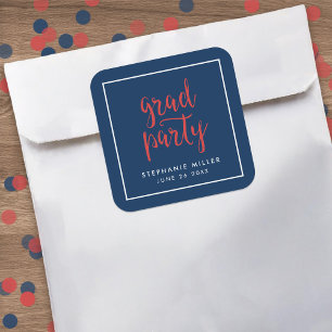 Blue and Red Script Grad Party Square Sticker