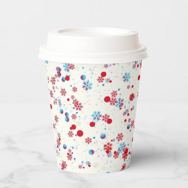 Blue and Red Snowflake Design Paper Cups (Front)