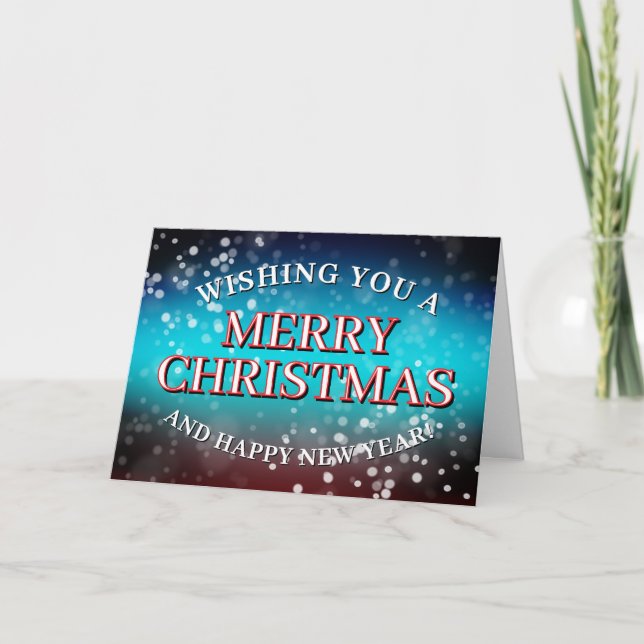 Blue and red snowy Christmas card (Front)