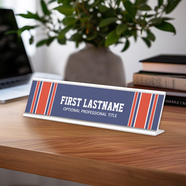 Blue and Red Sports Jersey Name - Can EDIT Colour Desk Name Plate (Personalized Sports Theme Desk Name Plate - Great Coach Appreciation Gift or Locker room Decor)