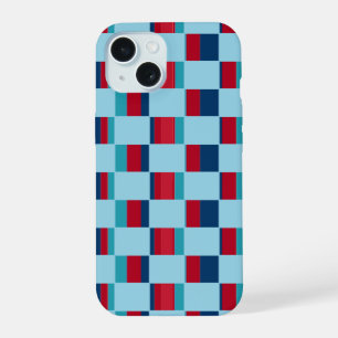 blue and red square pattern iPhone 15 case