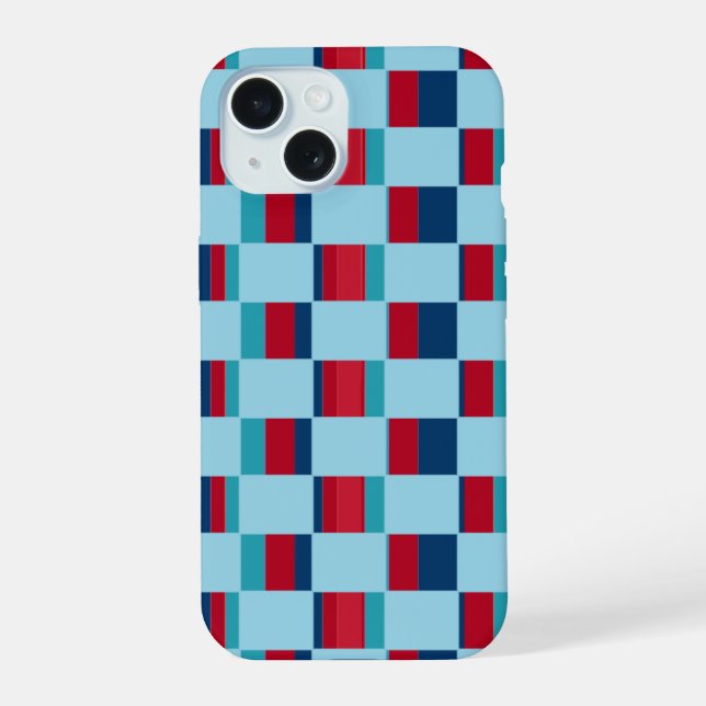 blue and red square pattern iPhone 15 case (Back)