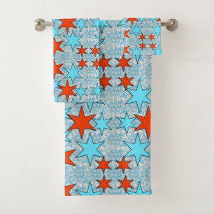 Blue and Red Star Pattern Bath Towel Set