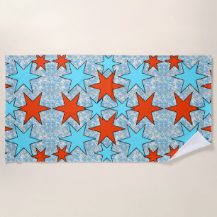 Blue and Red Star Pattern Beach Towel
