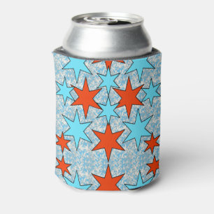 Blue and Red Star Pattern Can Cooler