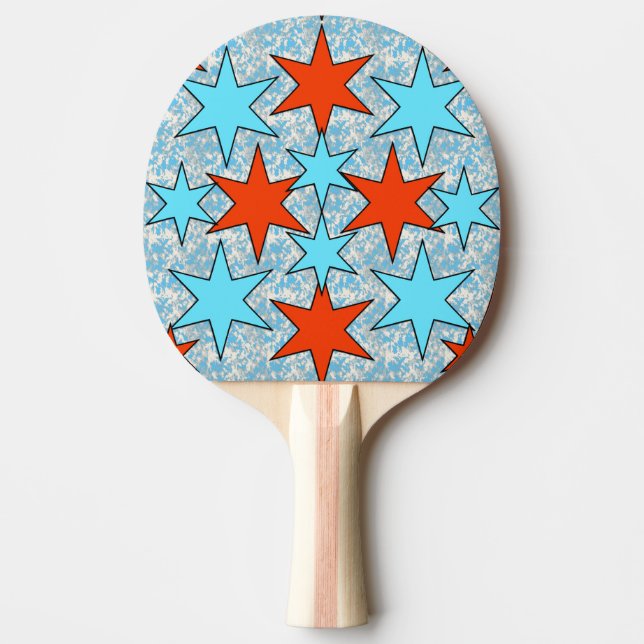 Blue and Red Star Pattern Ping Pong Paddle (Front)