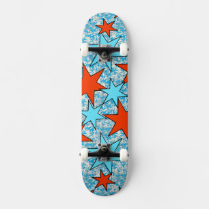 Blue and Red Star Pattern Skateboard