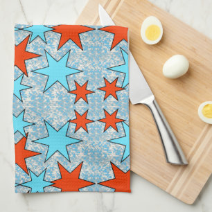 Blue and Red Star Pattern Tea Towel