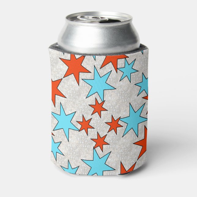 Blue and Red Star Print Can Cooler (Can Back)