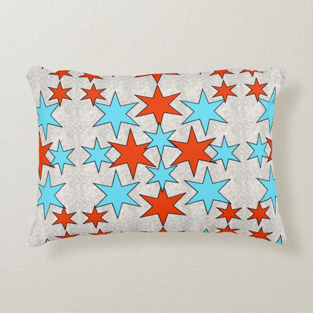 Blue and Red Star Print Decorative Cushion (Front)