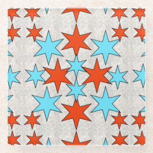 Blue and Red Star Print Glass Coaster