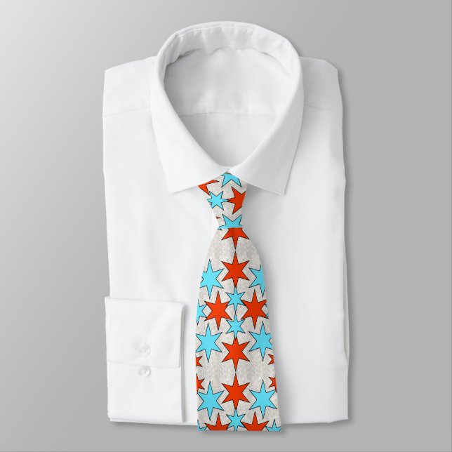 Blue and Red Star Print Tie (Tied)