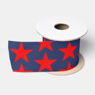 Blue And Red Stars Satin Ribbon