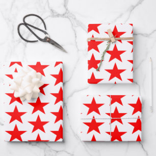 Blue And Red Stars Wrapping Paper Sheet