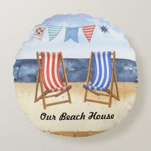 Blue and Red Striped Beach Chairs Round Cushion