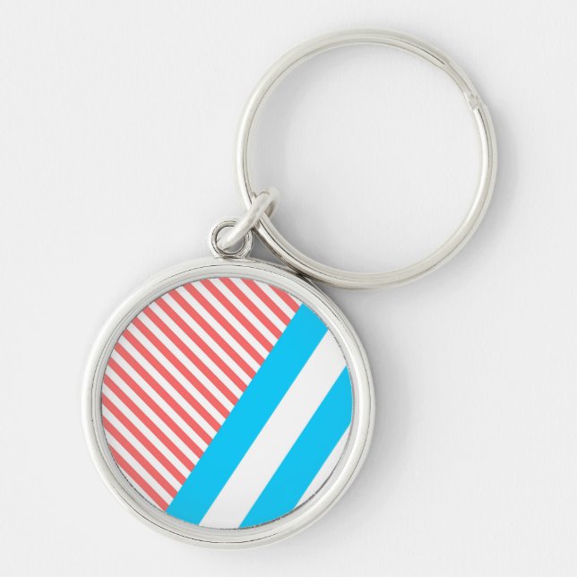 Blue and Red Stripes Pattern Geometric Key Ring (Front)