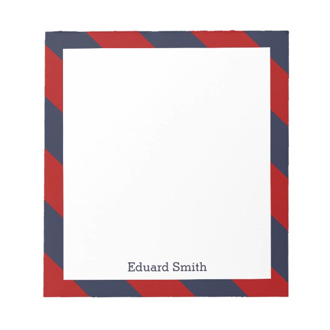 Blue and Red Stripes Personalised Notepad (Front)