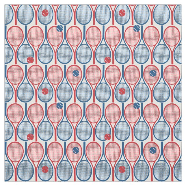 Blue and red tennis rackets pattern fabric (Swatch)