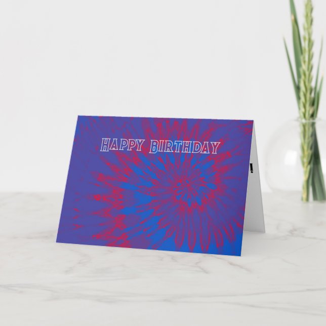 Blue and Red Tie Dye Happy Birthday Card (Front)