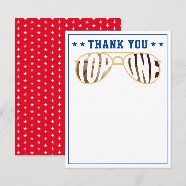 Blue and Red TopOne Birthday Fighter Pilot Thank You Card (Front/Back)