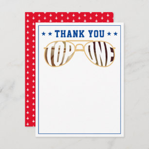 Blue and Red TopOne Birthday Fighter Pilot Thank You Card
