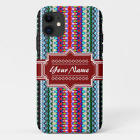 Blue and Red Tribal Ikat Chevron Personalised
