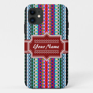 Blue and Red Tribal Ikat Chevron Personalised iPhone 11 Case