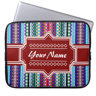 Blue and Red Tribal Ikat Chevron Personalised Laptop Sleeve