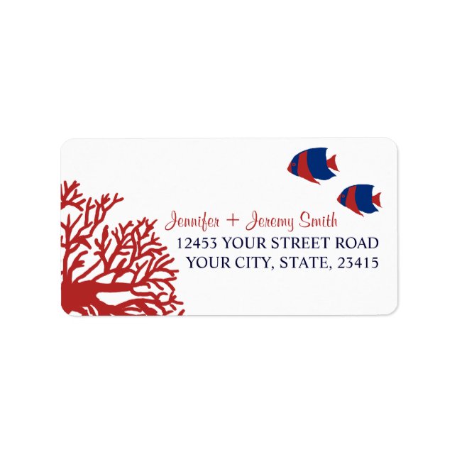 Blue and Red Tropcial Beach Address Label (Front)
