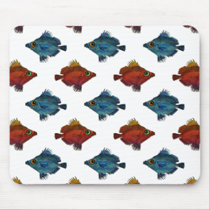 Blue and Red Tropical Fish ANY COLOR BACKGROUND Mouse Mat