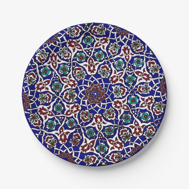 Blue and Red Turkish Ceramic  Paper Plate (Front)