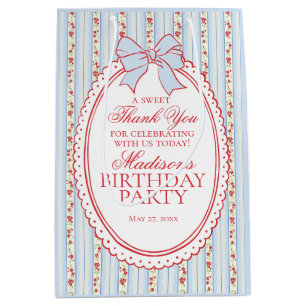 Blue and Red Vintage Fancy Floral Birthday Favours Medium Gift Bag