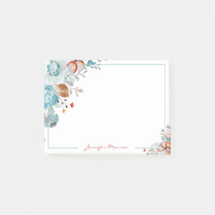 Blue and red watercolor flowers personalised post-it notes