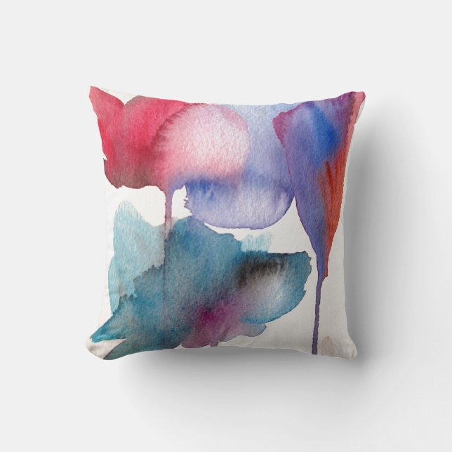 Blue and red watercolour floral large flowers cushion (Front)