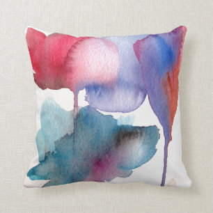 Blue and red watercolour floral large flowers cushion