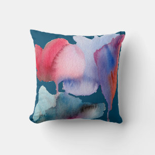 Blue and red watercolour floral large flowers cushion