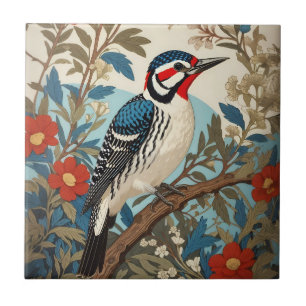 Blue And Red Woodpecker Nature Inspired Bird Tile