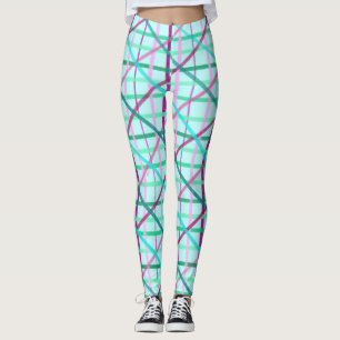 Blue and Rose Chequered Pattern Leggings