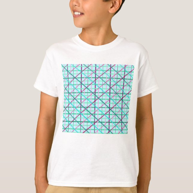 Blue and Rose Chequered Pattern T-Shirt (Front)