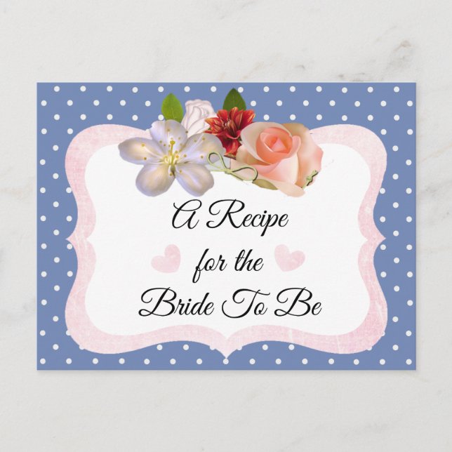 Blue and Rose Gold Blush Pink Recipe Card (Front)