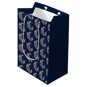 Blue and Rose Gold Crescent Moon Pattern Halloween Medium Gift Bag