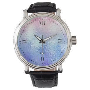 Blue and rose-gold iridescent glass ombre watch