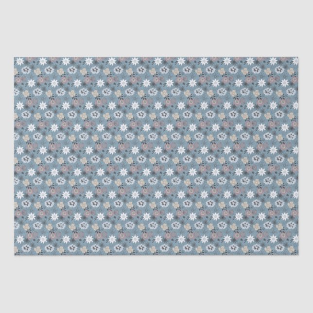 Blue and Rose Stylish Small Floral Pattern Girly Tissue Paper (Front)