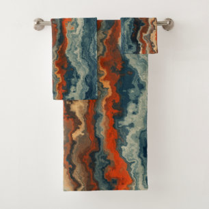 Blue and Rust Abstract Bath Towel Set