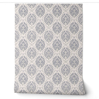 Blue and Sage Green Botanical Heritage Trellis Wallpaper