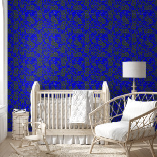 Blue and Sage Green floral flower peel and stick Wallpaper