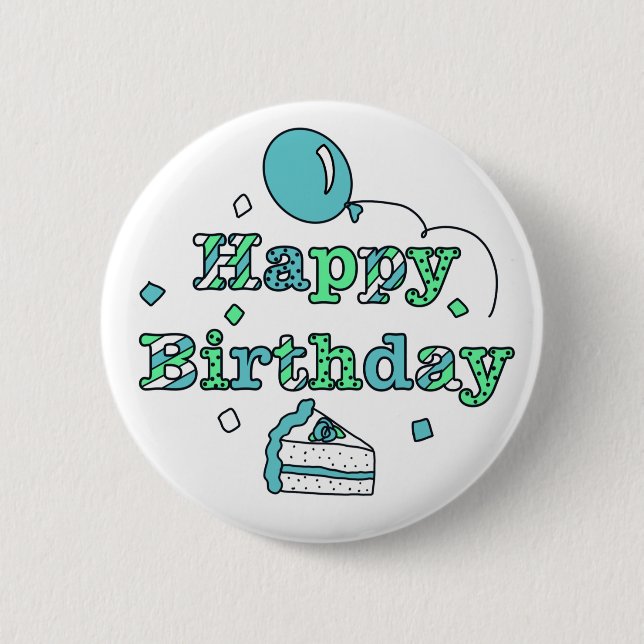 Blue and Sage Green Happy Birthday   6 Cm Round Badge (Front)