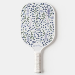 Blue and Sage Green Wildflower Pattern  Pickleball Paddle